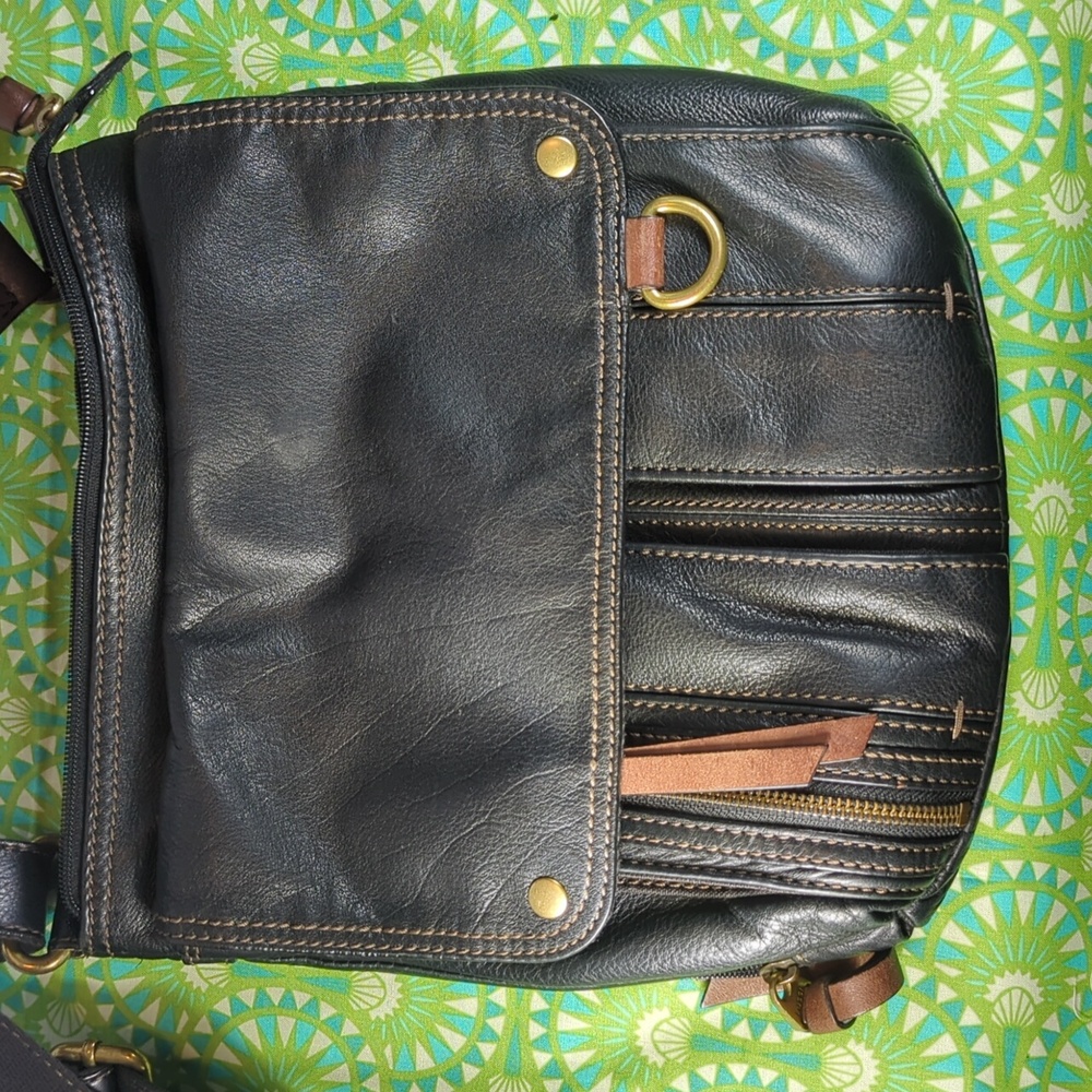 Fossil Black Morgan Traveler Leather Crossbody Shoulder Bag Organizer